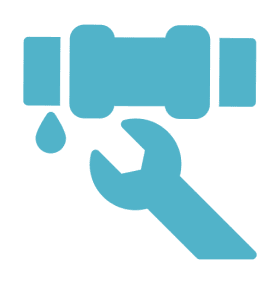 A blue wrench and water hose on green background.